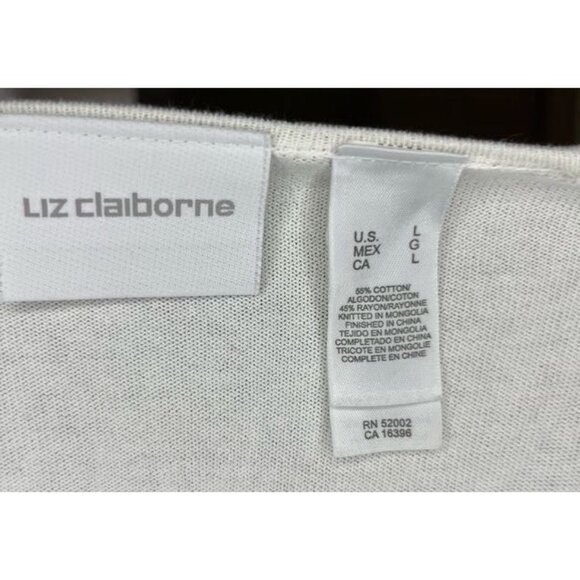 Liz Claiborne White Long Sleeve Cardigan Sweater Hook Eye Closure Sz L - Picture 5 of 8